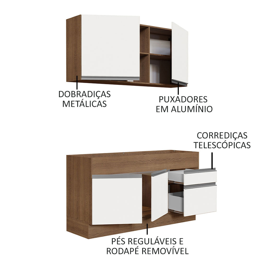 Armário de Cozinha Compacta 150cm Rustic/Branco Glamy Madesa 02