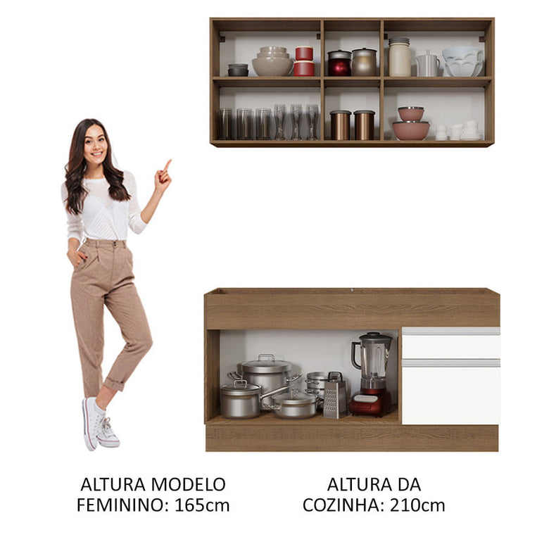 Armário de Cozinha Compacta 150cm Rustic/Branco Glamy Madesa 02