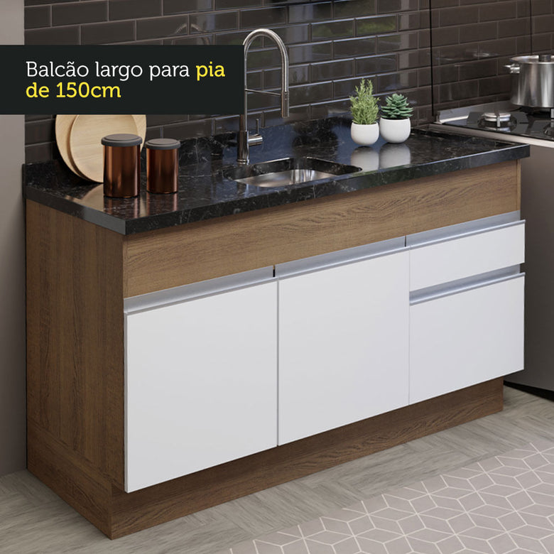Armário de Cozinha Compacta 150cm Rustic/Branco Glamy Madesa 02