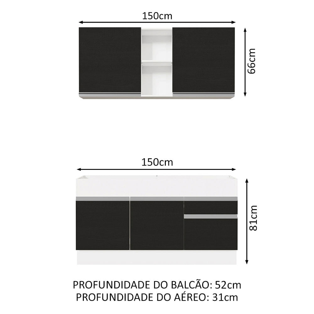 Armário de Cozinha Compacta 150cm Branco/Preto Glamy Madesa 02