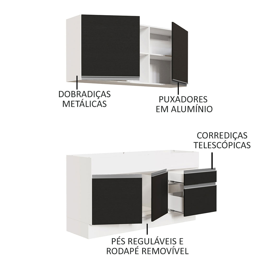 Armário de Cozinha Compacta 150cm Branco/Preto Glamy Madesa 02
