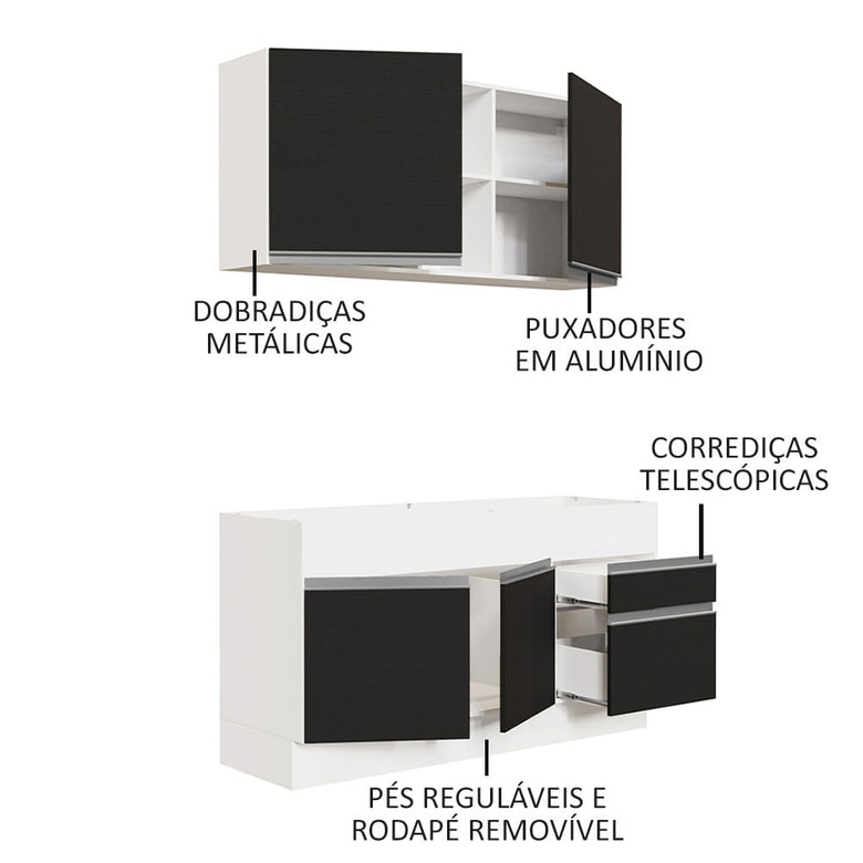Armário de Cozinha Compacta 150cm Branco/Preto Glamy Madesa 02