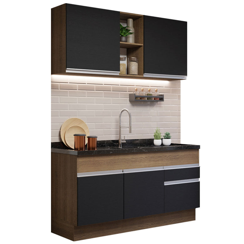 Armário de Cozinha Compacta 150cm Rustic/Preto Glamy Madesa 02