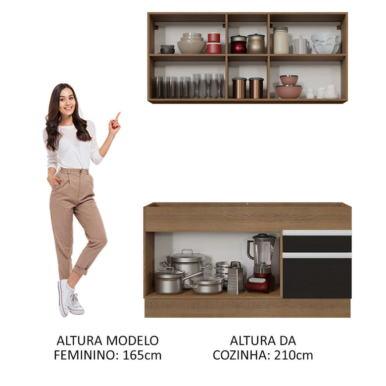 Armário de Cozinha Compacta 150cm Rustic/Preto Glamy Madesa 02