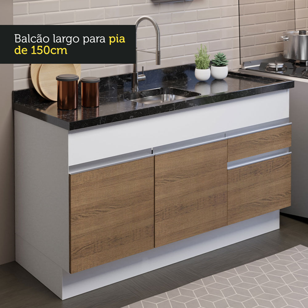 Armário de Cozinha Compacta 150cm Branco/Rustic Glamy Madesa 02