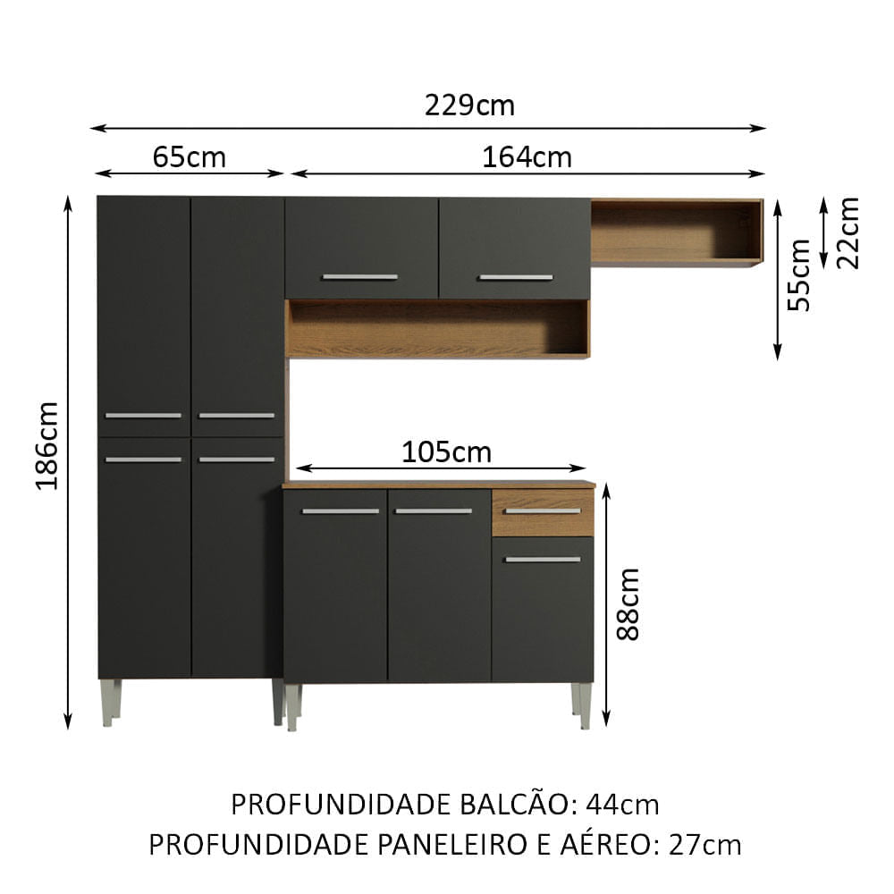 Armário de Cozinha Compacta Rustic/Preto Emilly Top Madesa