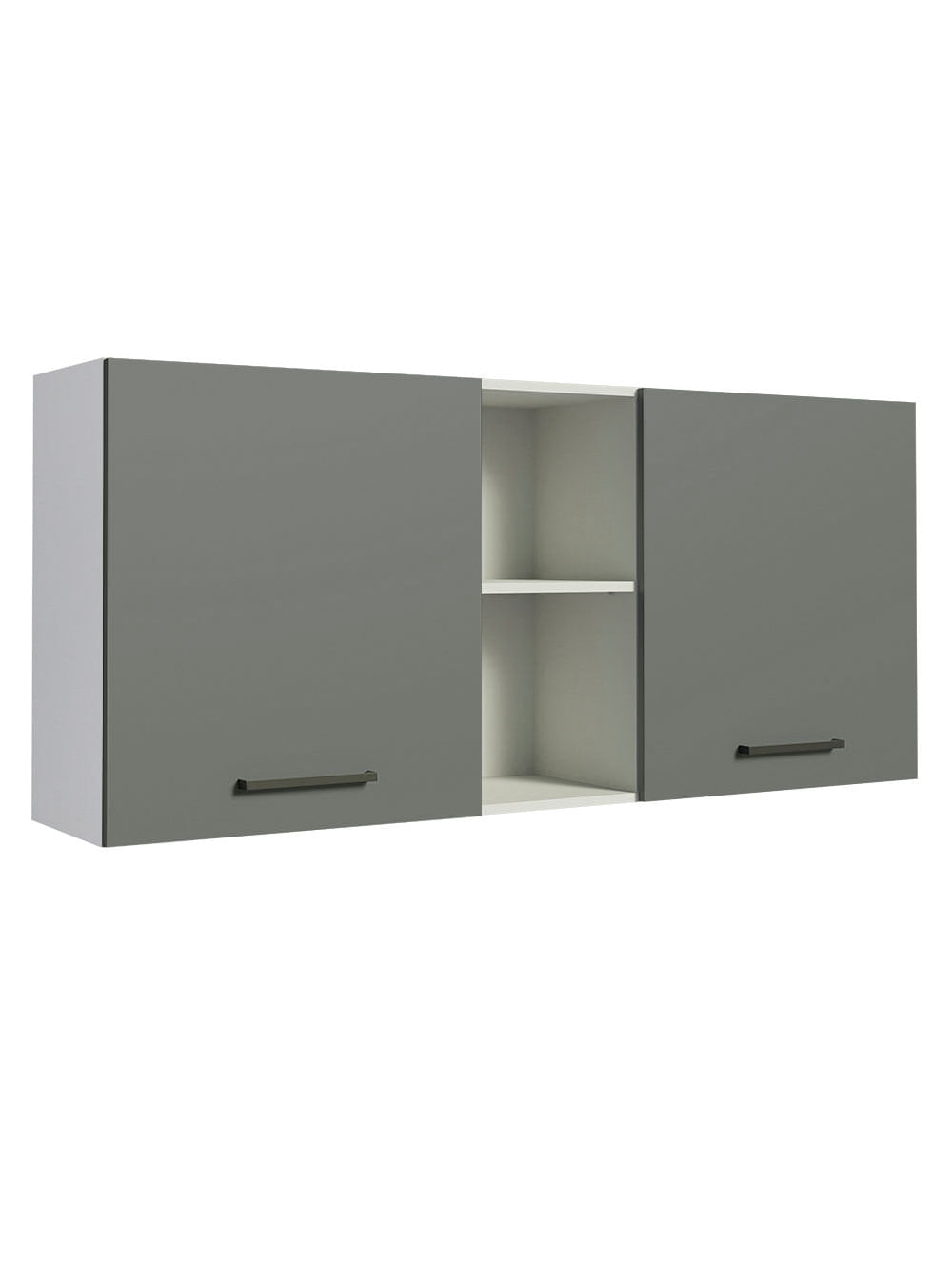 Armário Aéreo Madesa Agata 150 cm 2 Portas e 2 Nichos Branco/Cinza - Branco/Cinza