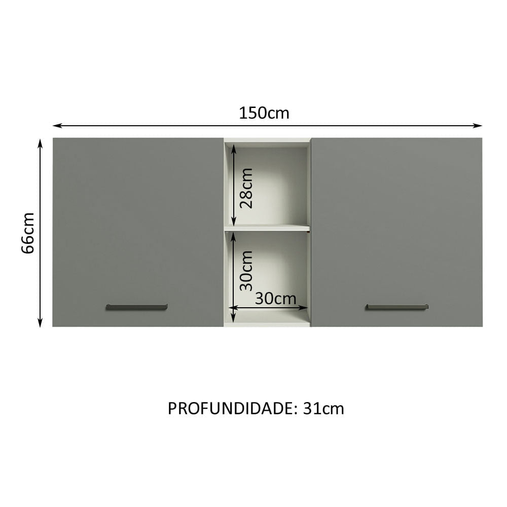 Armário Aéreo Madesa Agata 150 cm 2 Portas e 2 Nichos Branco/Cinza - Branco/Cinza
