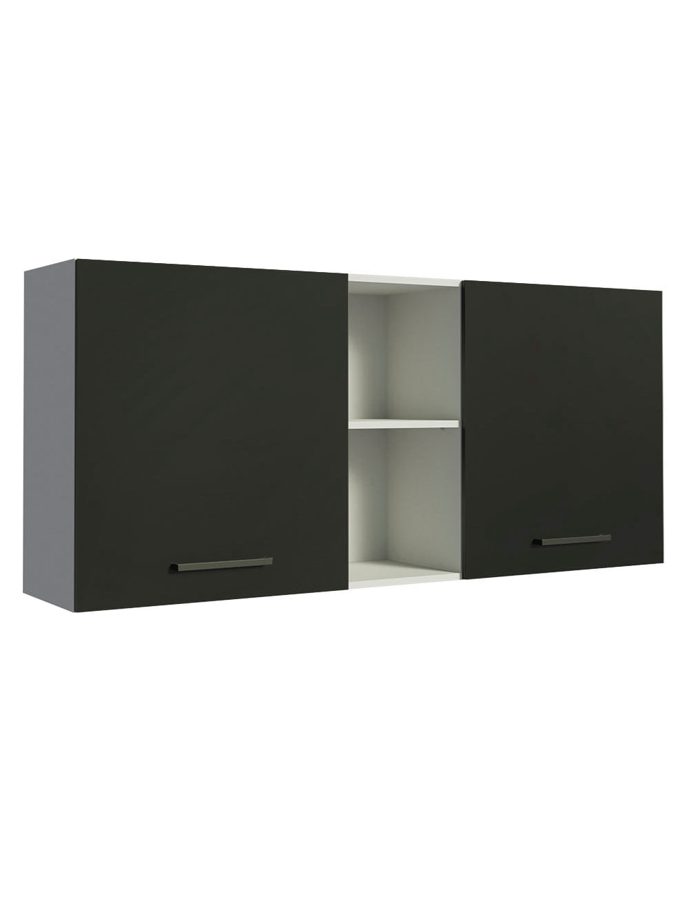 Armário Aéreo Madesa Agata 150 cm 2 Portas e 2 Nichos Branco/Preto - Branco/Preto