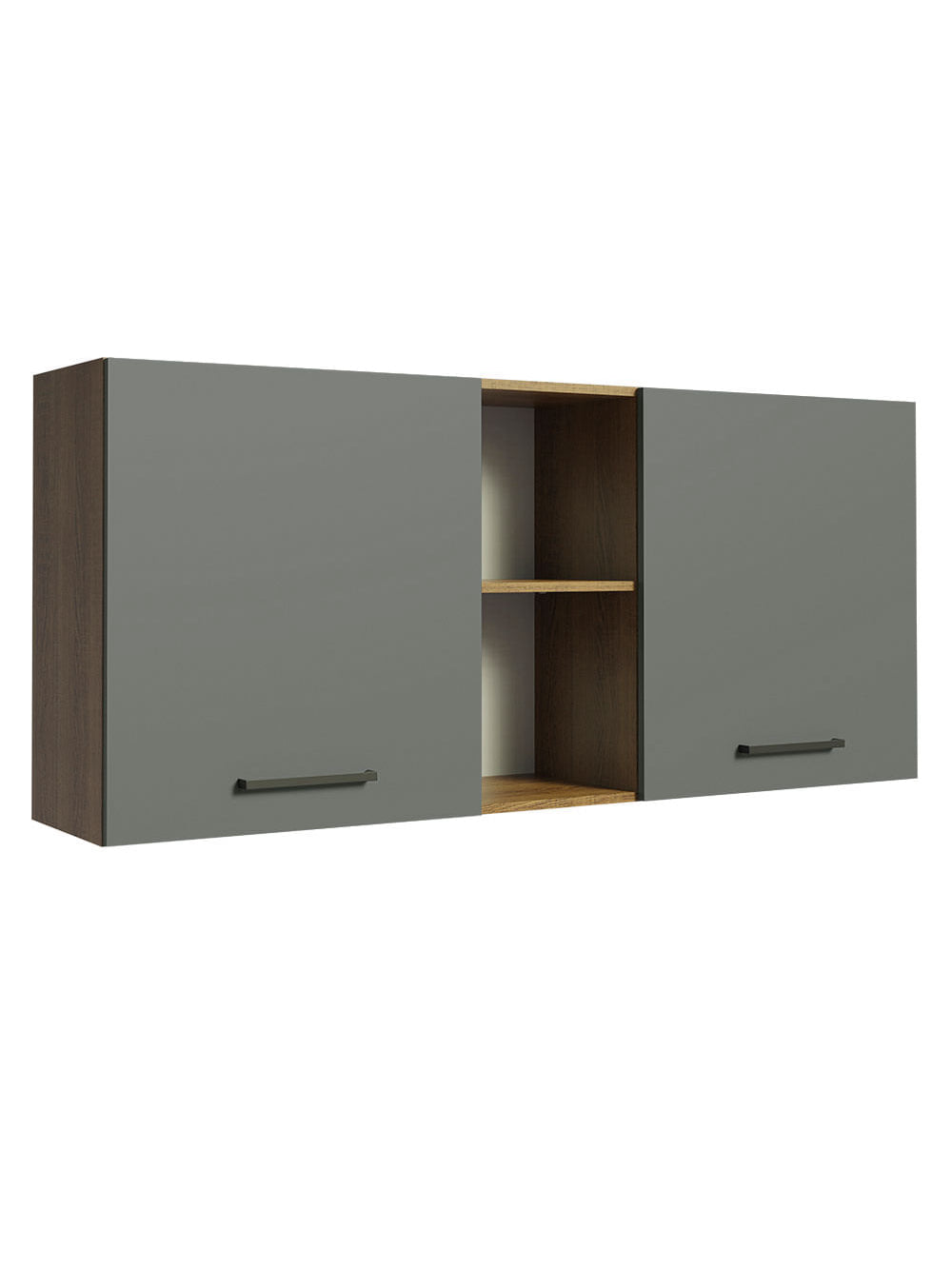 Armário Aéreo Madesa Agata 150 cm 2 Portas e 2 Nichos Rustic/Cinza - Rustic/Cinza