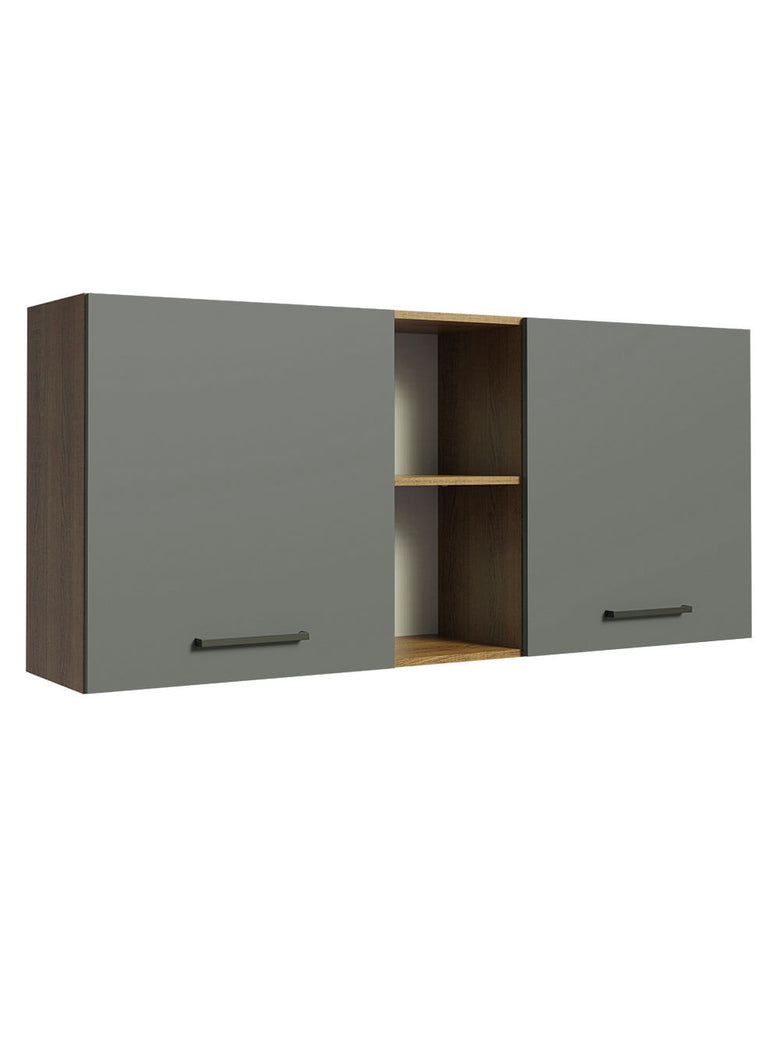 Armário Aéreo Madesa Agata 150 cm 2 Portas e 2 Nichos Rustic/Cinza