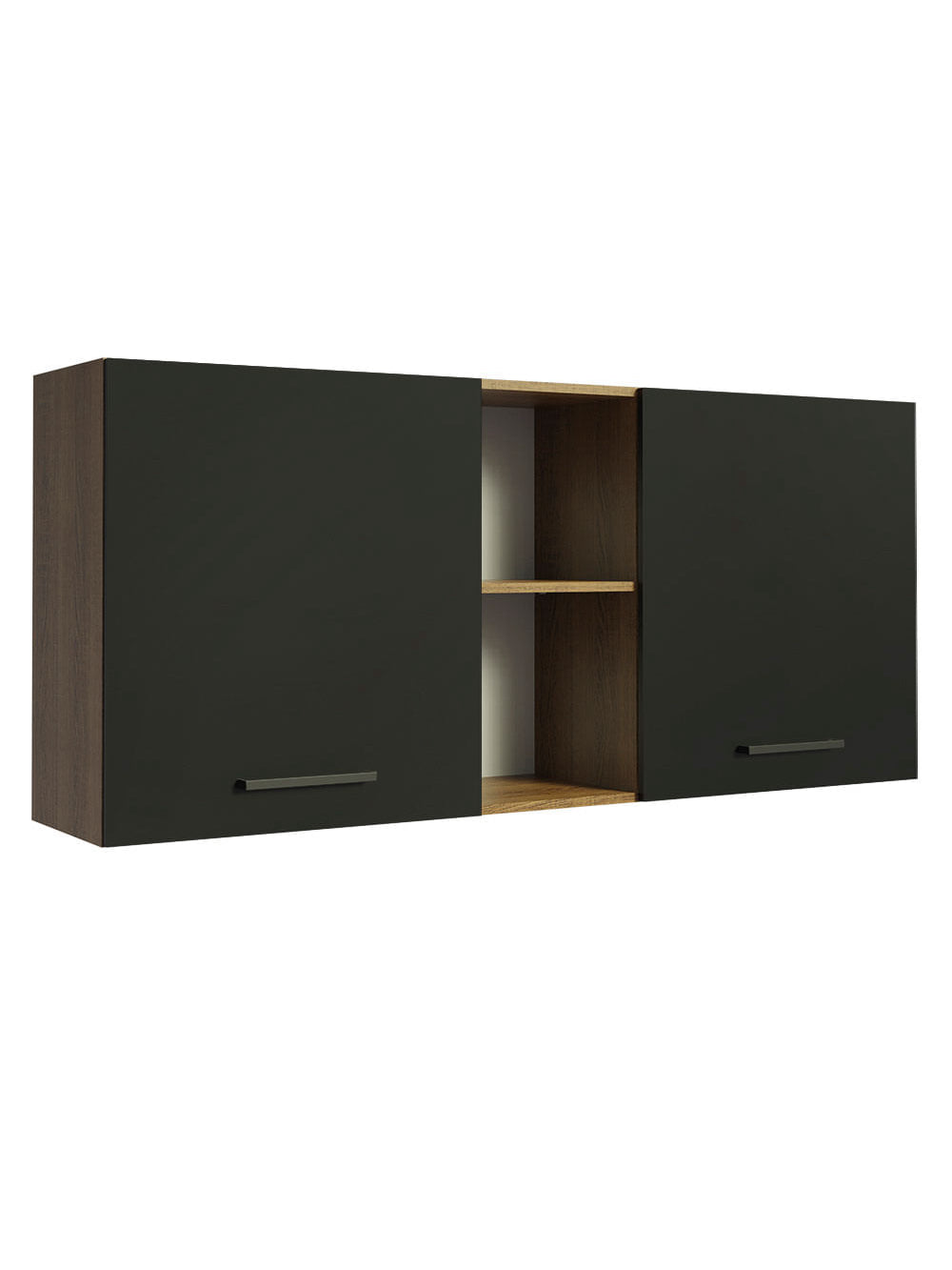 Armário Aéreo Madesa Agata 150 cm 2 Portas e 2 Nichos Rustic/Preto - Rustic/Preto