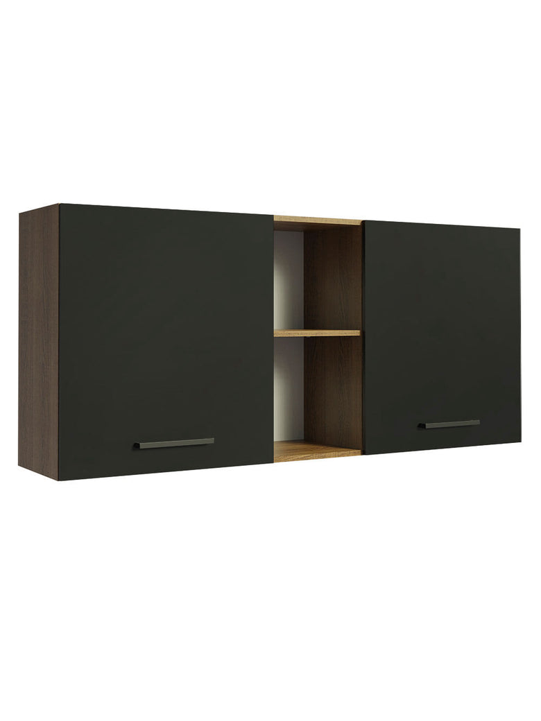 Armário Aéreo Madesa Agata 150 cm 2 Portas e 2 Nichos Rustic/Preto