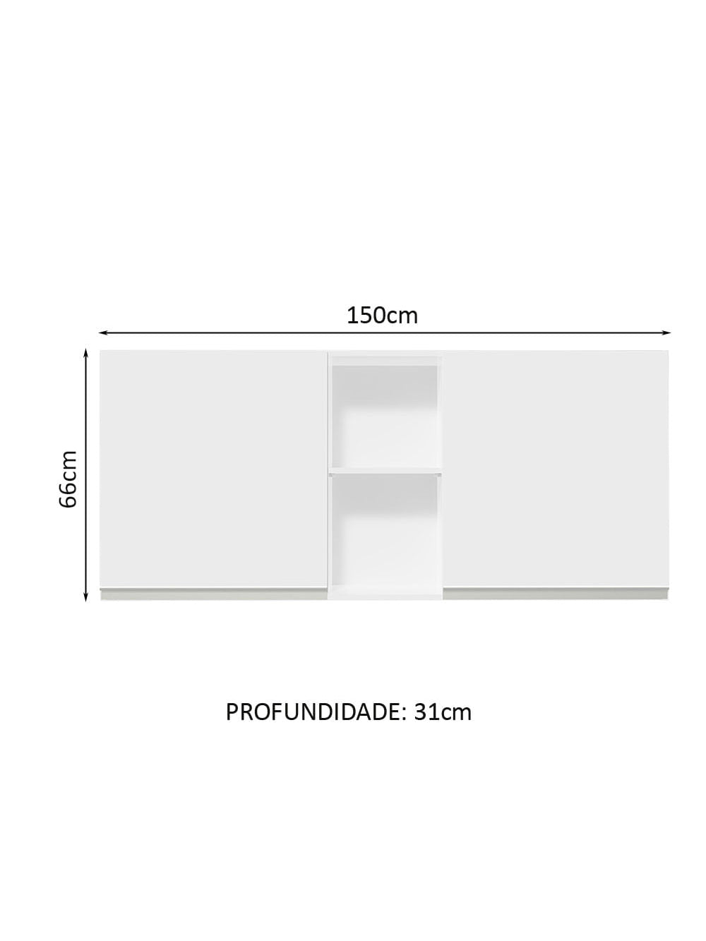 Armário Aéreo Madesa Glamy 150 cm 2 Portas e 2 Nichos Branco - Branco