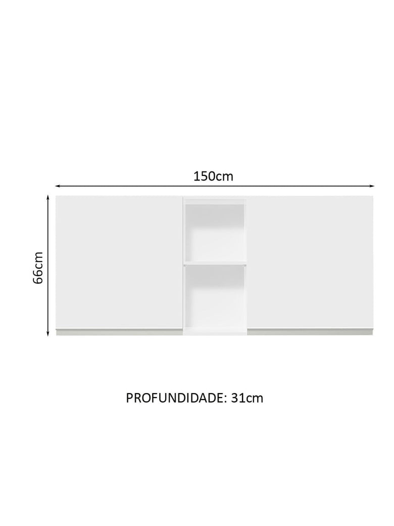 Armário Aéreo Madesa Glamy 150 cm 2 Portas e 2 Nichos Branco