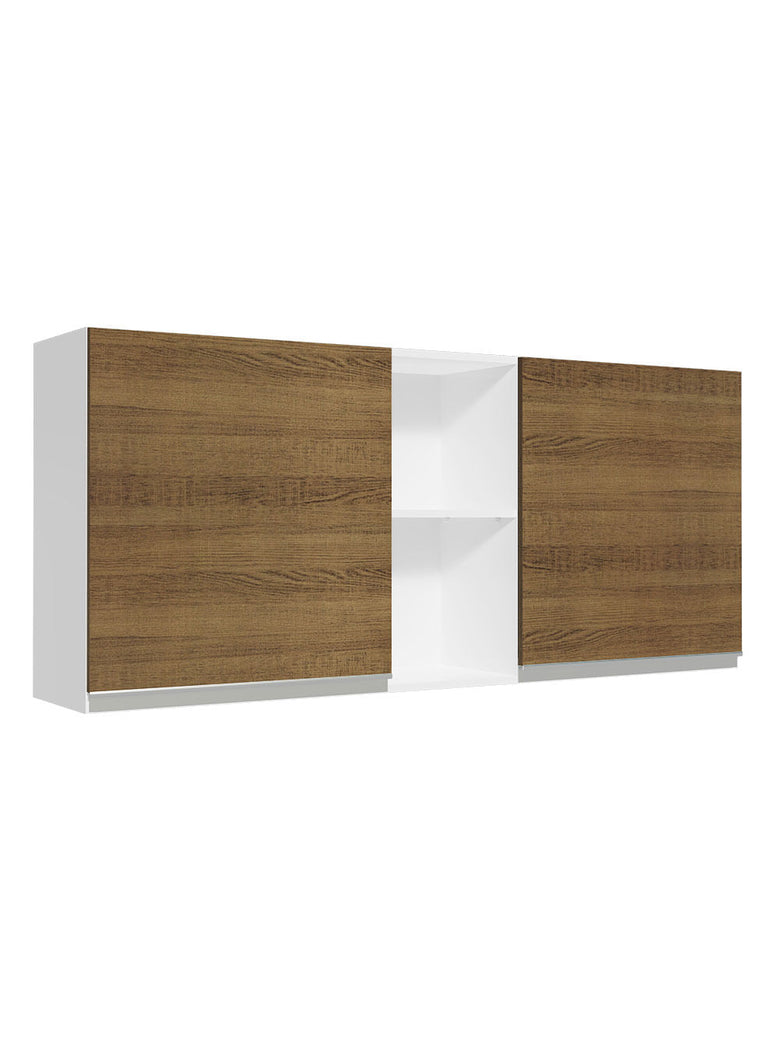 Armário Aéreo Madesa Glamy 150 cm 2 Portas e 2 Nichos Branco/Rustic