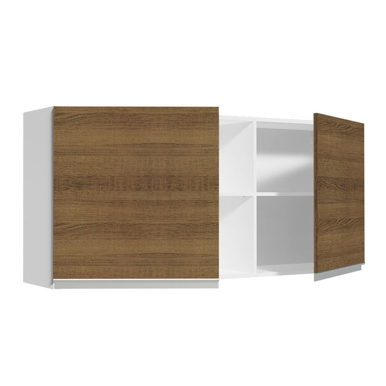 Armário Aéreo Madesa Glamy 150 cm 2 Portas e 2 Nichos Branco/Rustic