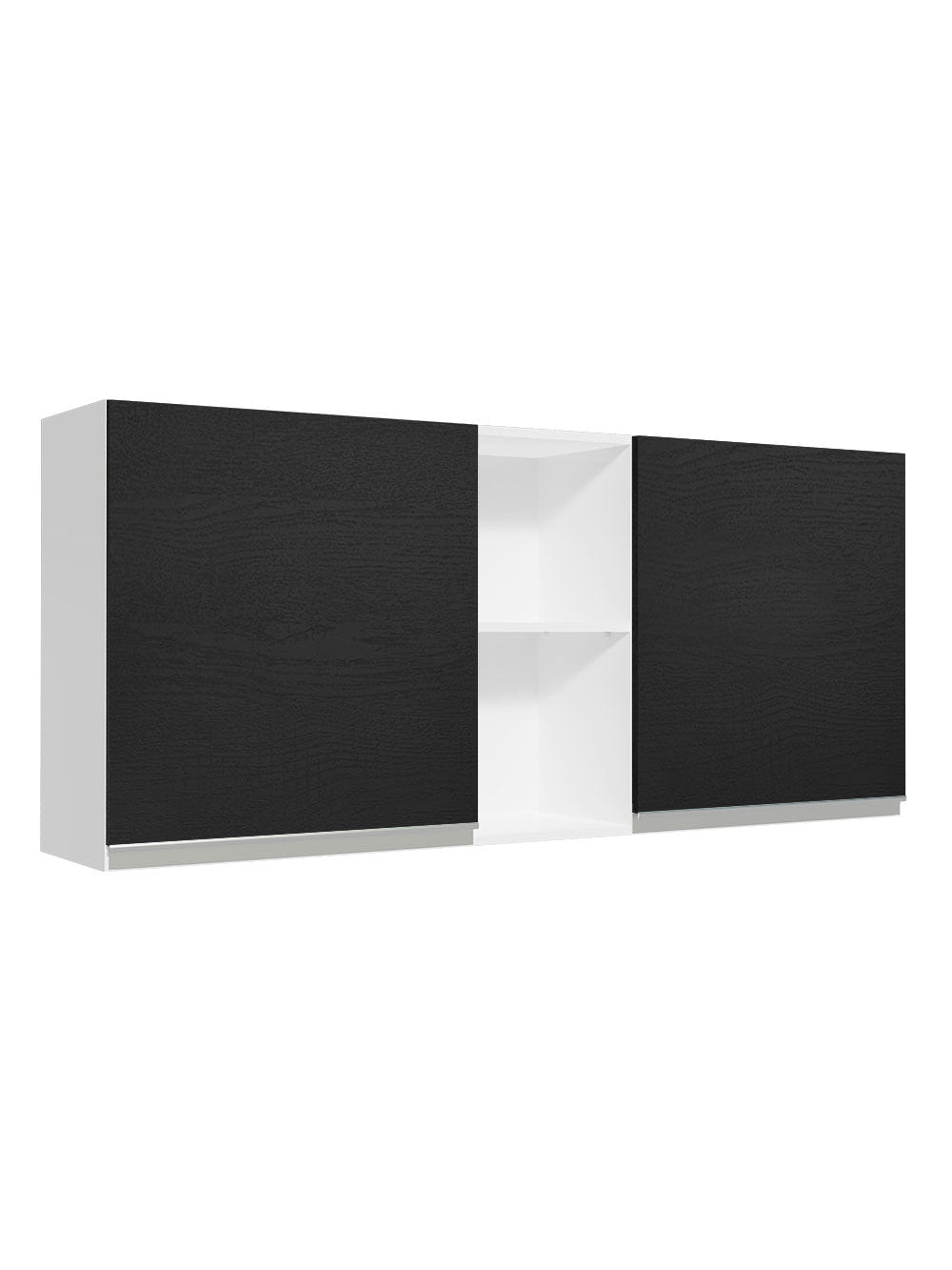 Armário Aéreo Madesa Glamy 150 cm 2 Portas e 2 Nichos Branco/Preto - Branco/Preto