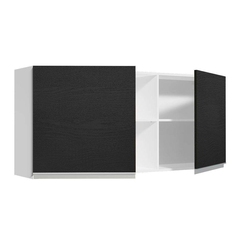 Armário Aéreo Madesa Glamy 150 cm 2 Portas e 2 Nichos Branco/Preto
