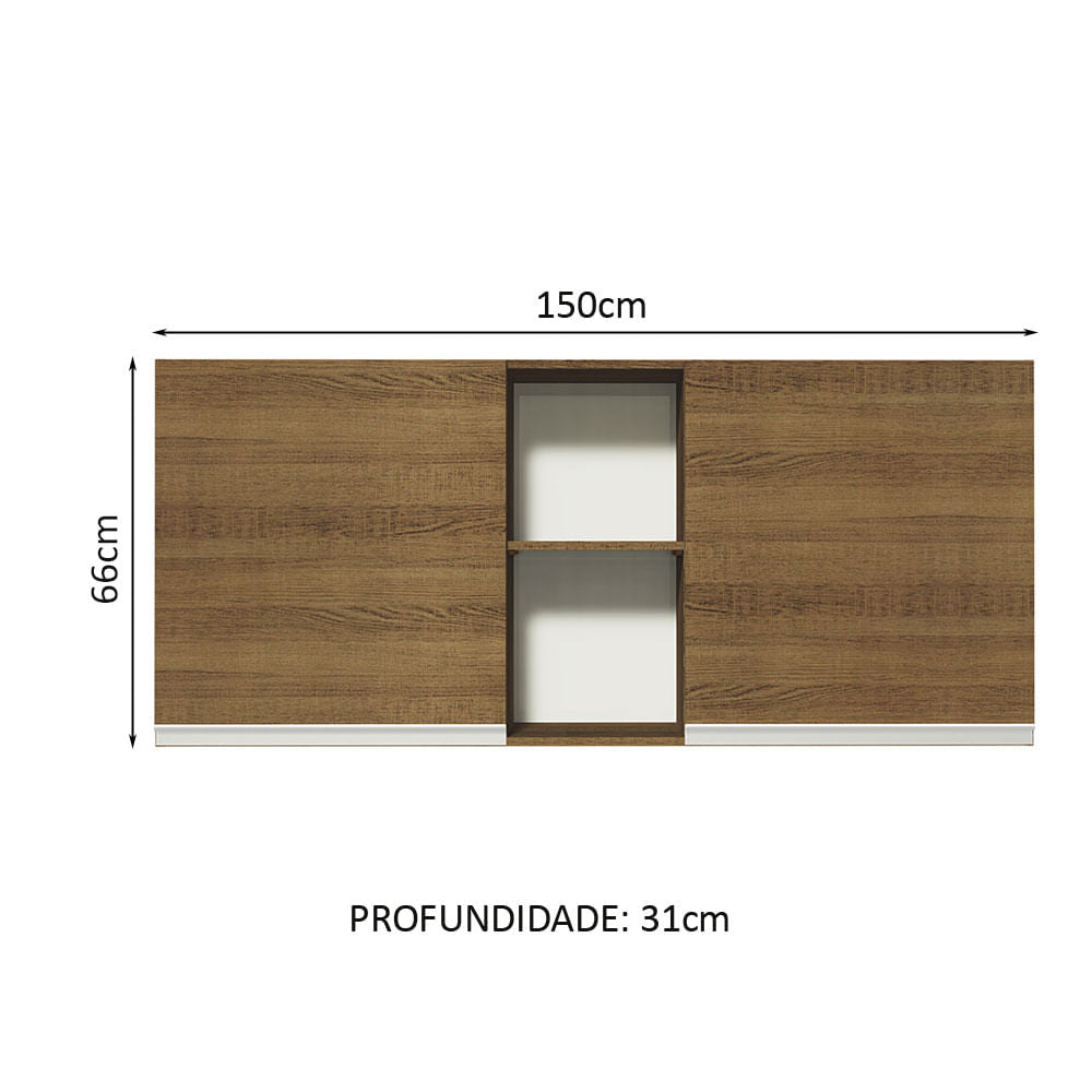 Armário Aéreo Madesa Glamy 150 cm 2 Portas e 2 Nichos Rustic - Rustic