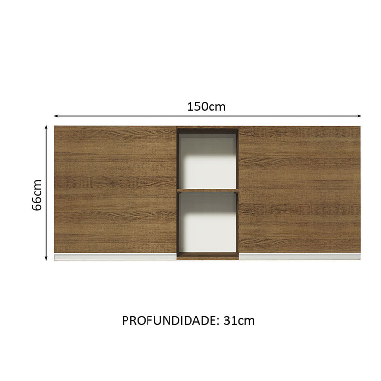 Armário Aéreo Madesa Glamy 150 cm 2 Portas e 2 Nichos Rustic