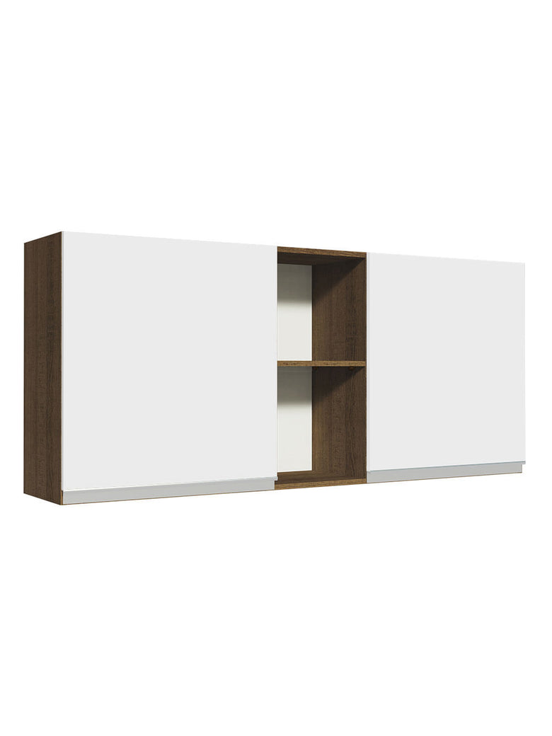 Armário Aéreo Madesa Glamy 150 cm 2 Portas e 2 Nichos Rustic/Branco