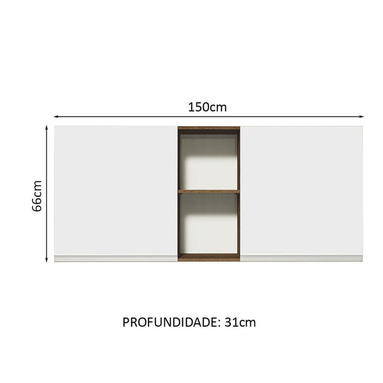 Armário Aéreo Madesa Glamy 150 cm 2 Portas e 2 Nichos Rustic/Branco