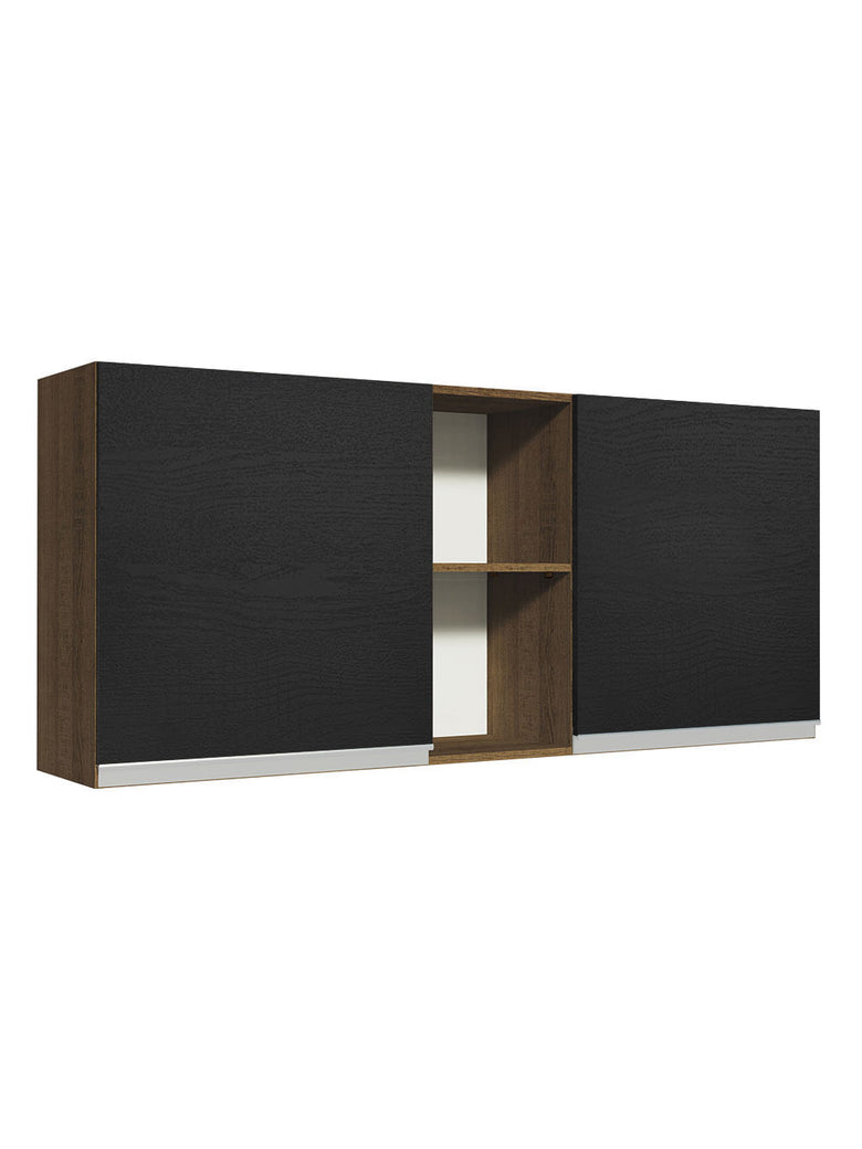 Armário Aéreo Madesa Glamy 150 cm 2 Portas e 2 Nichos Rustic/Preto