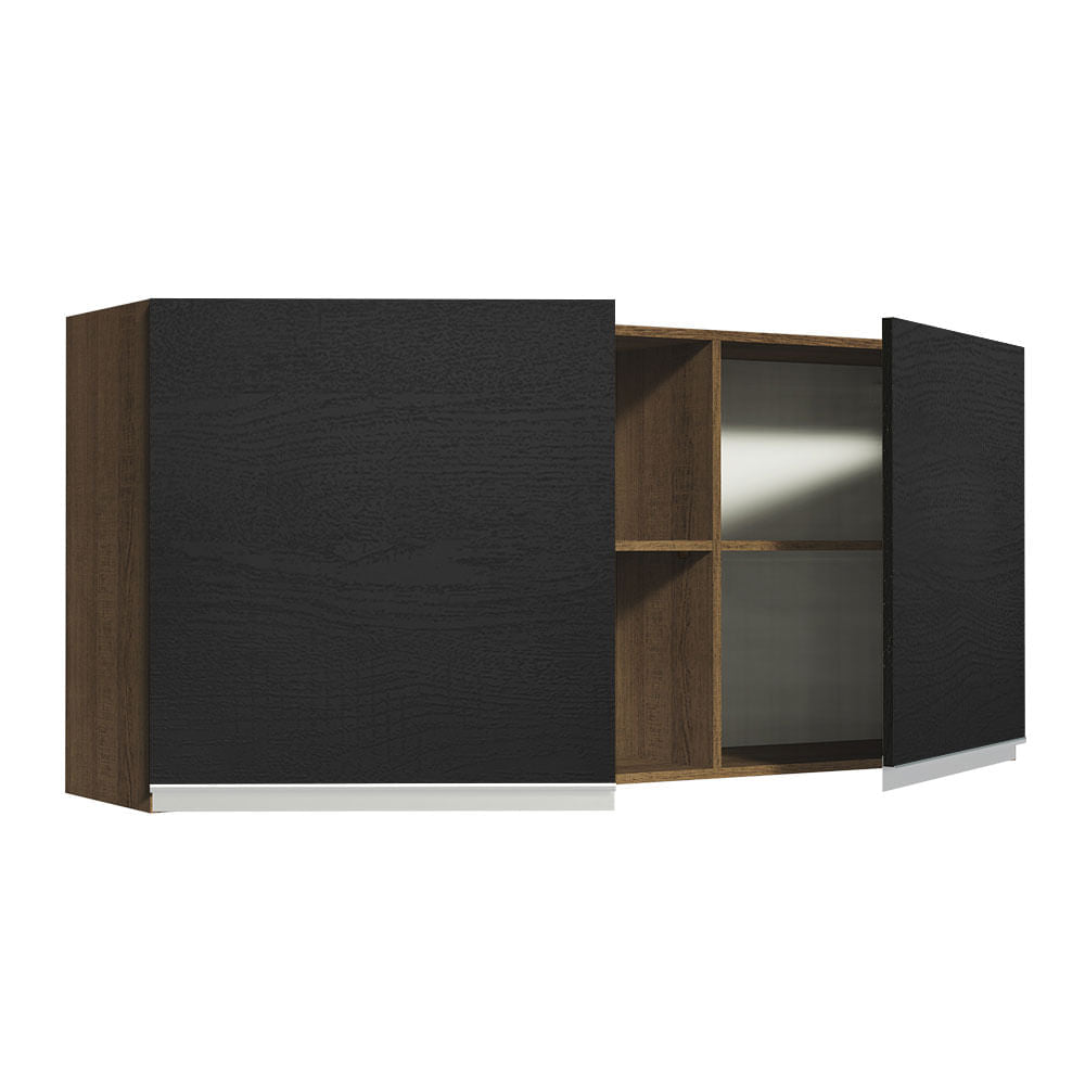 Armário Aéreo Madesa Glamy 150 cm 2 Portas e 2 Nichos Rustic/Preto