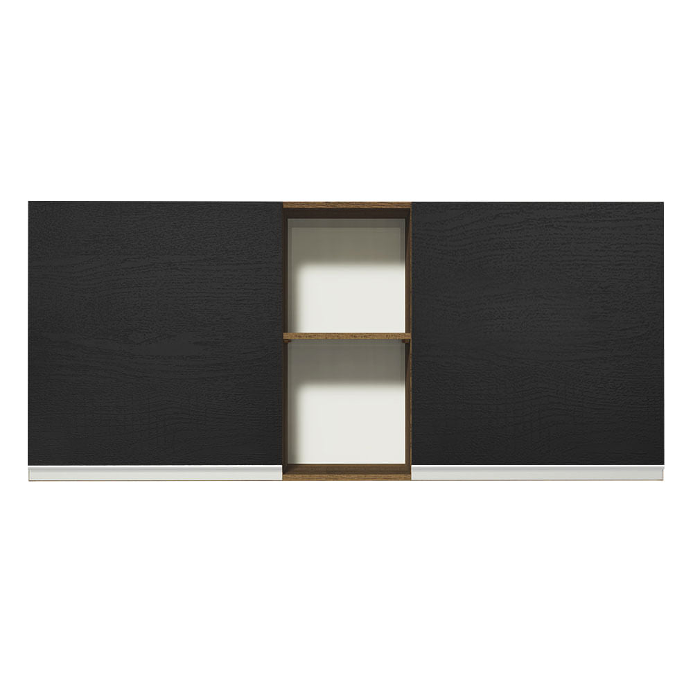 Armário Aéreo Madesa Glamy 150 cm 2 Portas e 2 Nichos Rustic/Preto