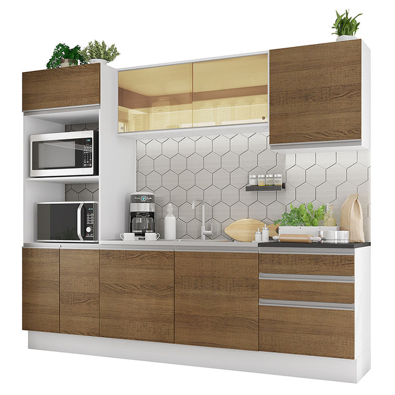 Armário de Cozinha Completa 100% MDF 250cm Branco/Rustic Acordes Madesa 01