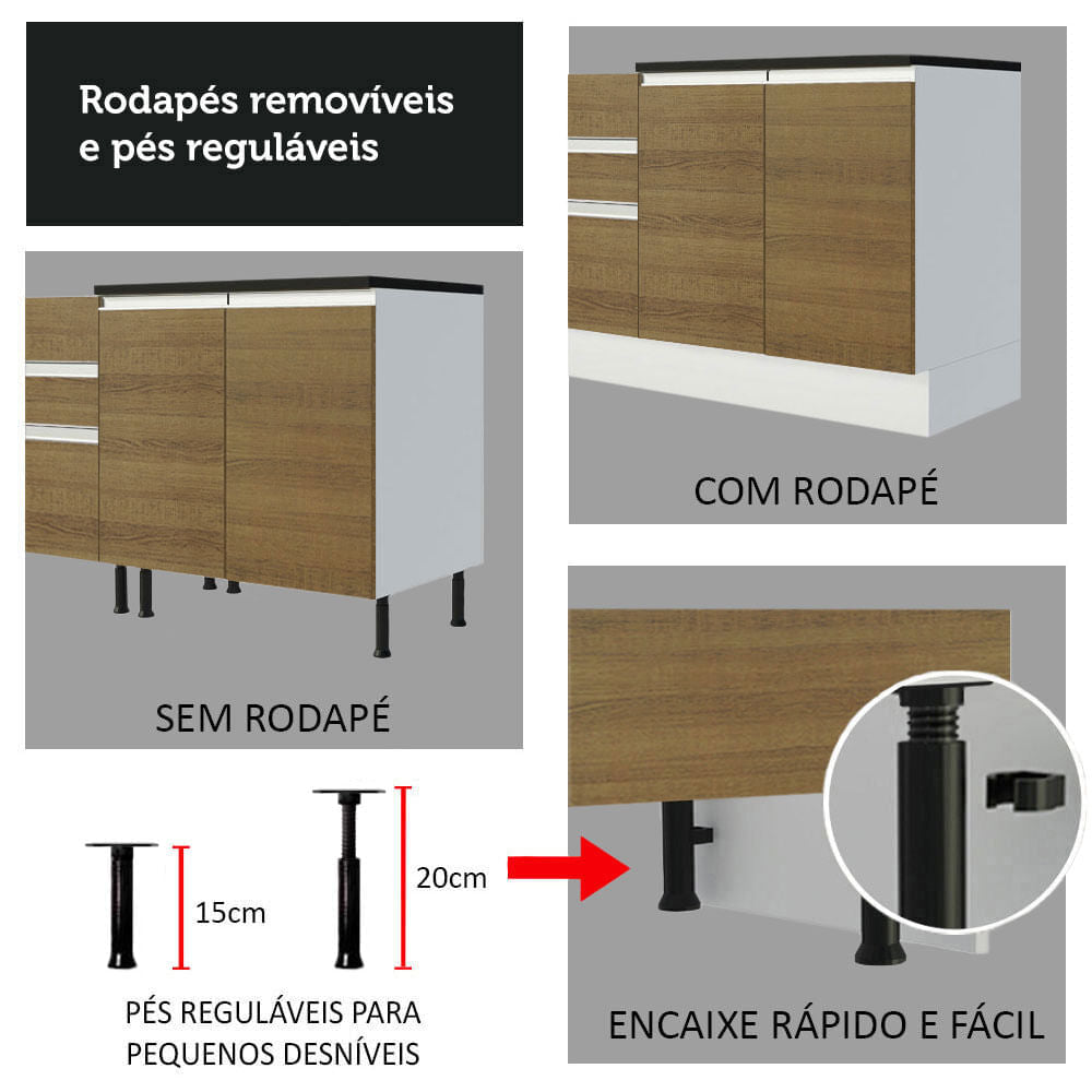 Armário de Cozinha Completa 100% MDF 250cm Branco/Rustic Acordes Madesa 01