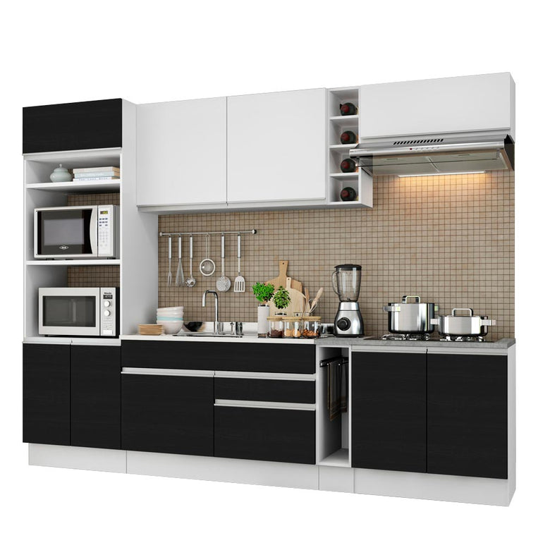 Armário de Cozinha Completa 290cm Branco/Preto/Branco Vicenza Madesa 07