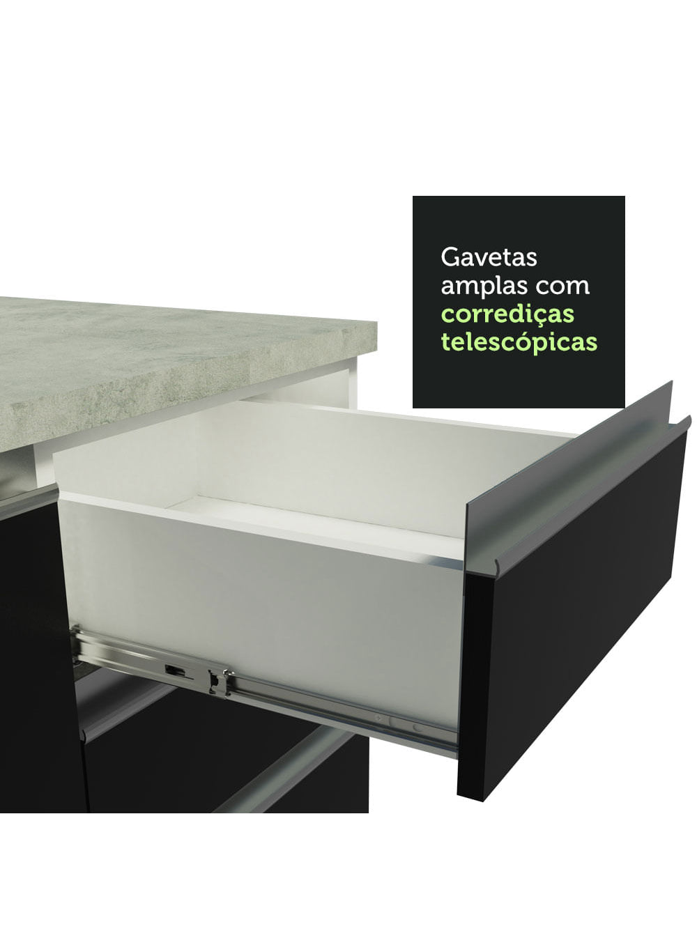 Armário de Cozinha Completa 290cm Branco/Preto/Branco Vicenza Madesa 07