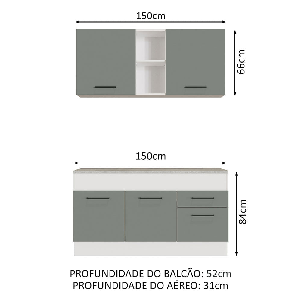 Armário de Cozinha Compacta 150cm Branco/Cinza Agata Madesa 01