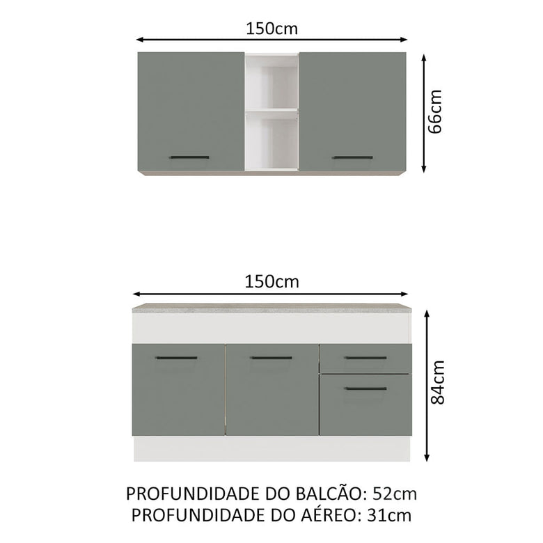 Armário de Cozinha Compacta 150cm Branco/Cinza Agata Madesa 01
