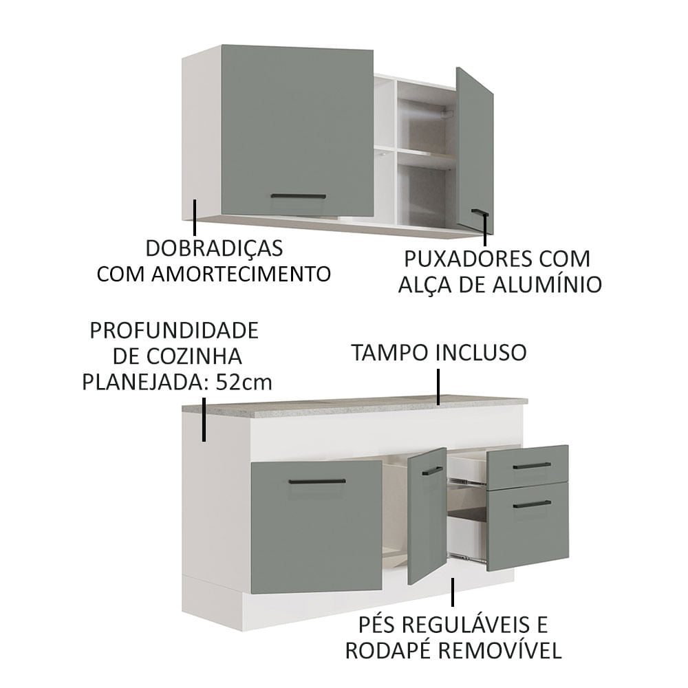 Armário de Cozinha Compacta 150cm Branco/Cinza Agata Madesa 01