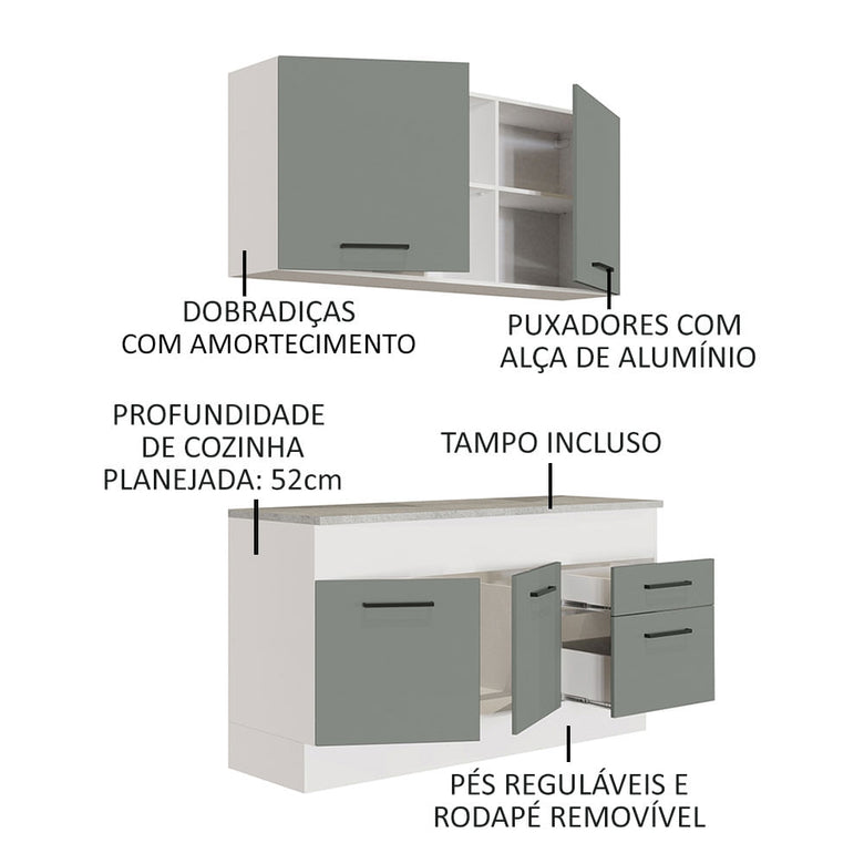 Armário de Cozinha Compacta 150cm Branco/Cinza Agata Madesa 01