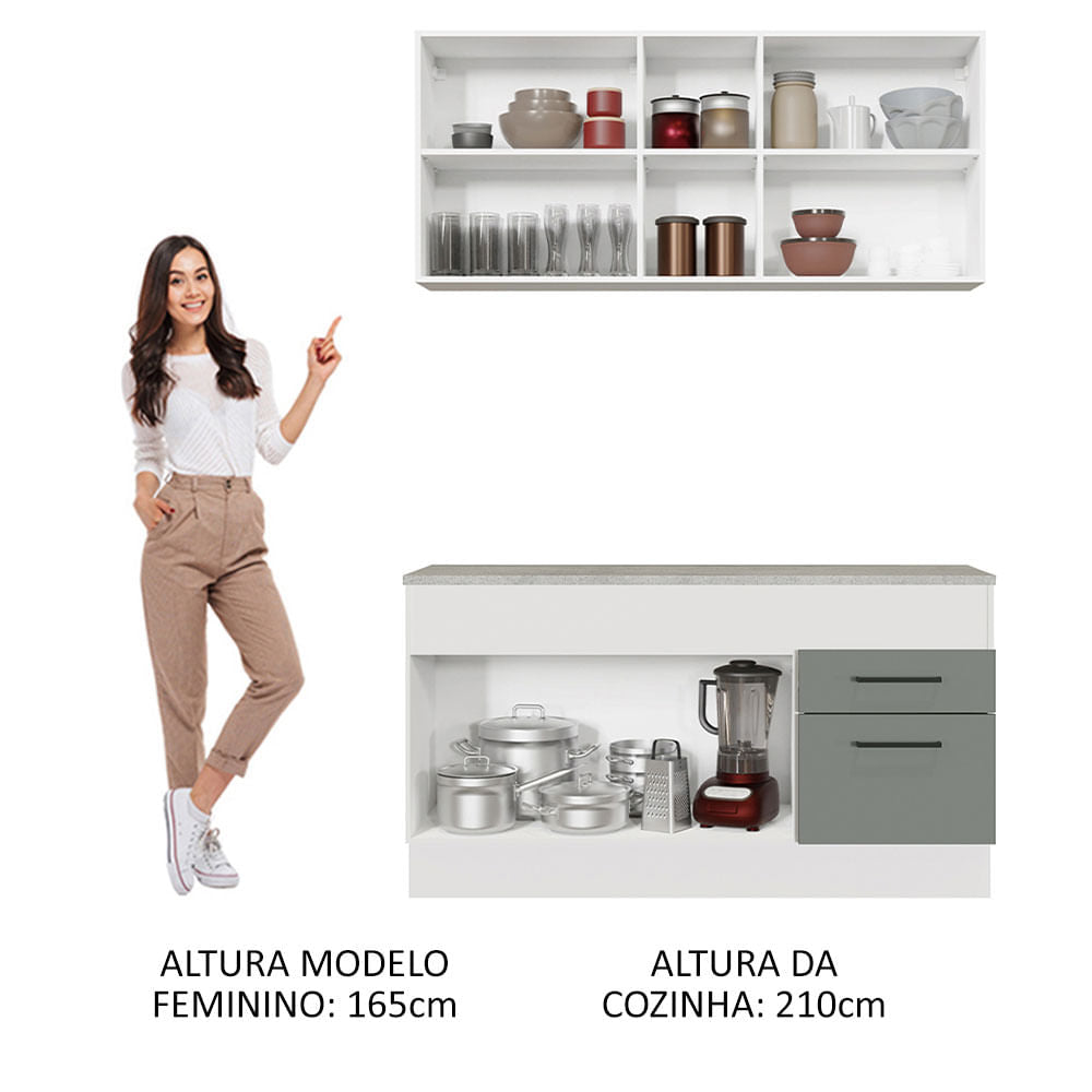 Armário de Cozinha Compacta 150cm Branco/Cinza Agata Madesa 01
