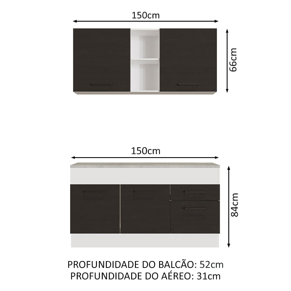 Armário de Cozinha Compacta 150cm Branco/Preto Agata Madesa 01