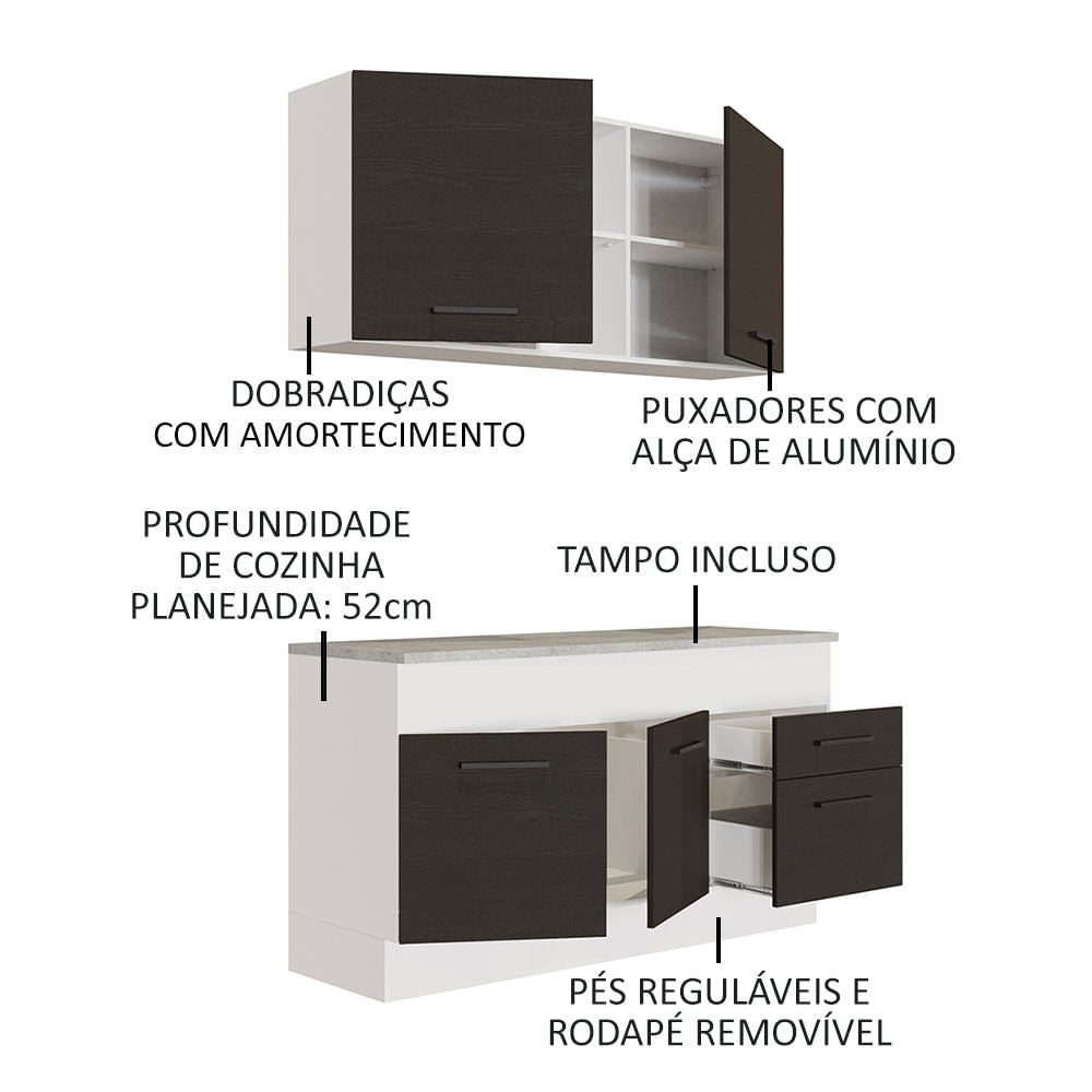 Armário de Cozinha Compacta 150cm Branco/Preto Agata Madesa 01
