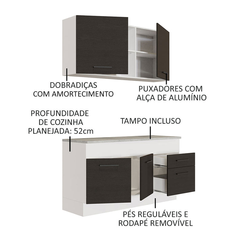 Armário de Cozinha Compacta 150cm Branco/Preto Agata Madesa 01