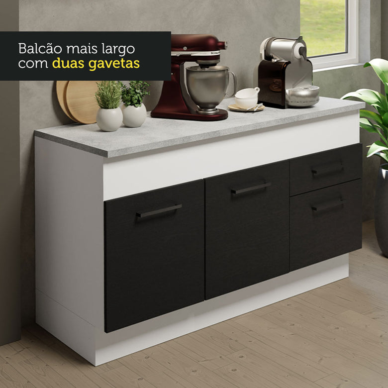 Armário de Cozinha Compacta 150cm Branco/Preto Agata Madesa 01