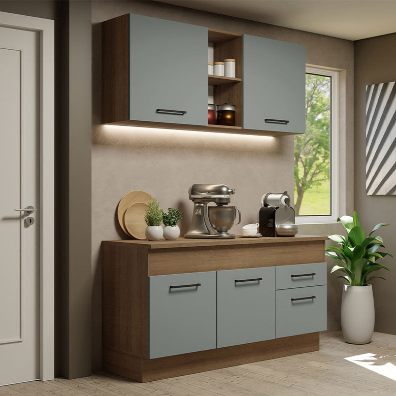Armário de Cozinha Compacta 150cm Rustic/Cinza Agata Madesa 01