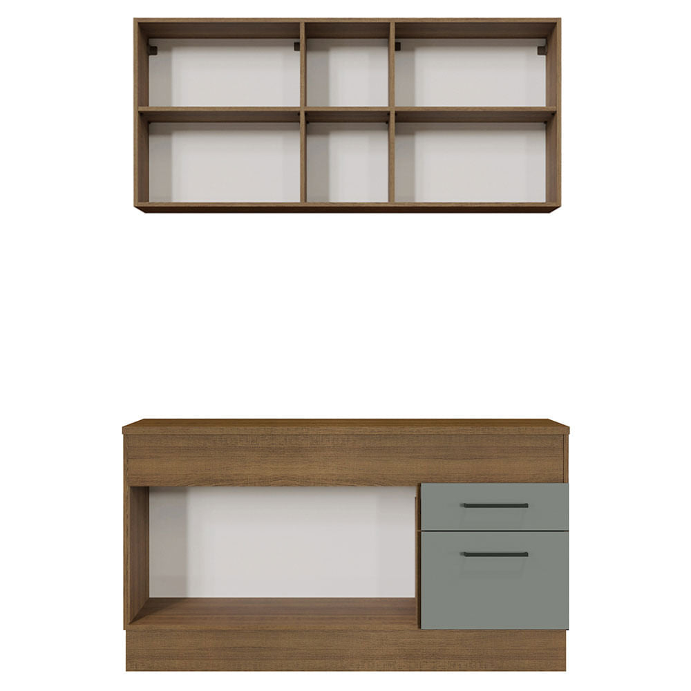 Armário de Cozinha Compacta 150cm Rustic/Cinza Agata Madesa 01