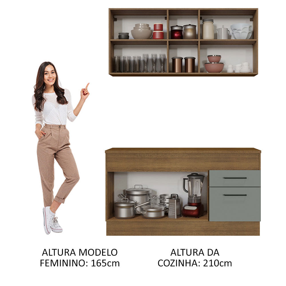 Armário de Cozinha Compacta 150cm Rustic/Cinza Agata Madesa 01