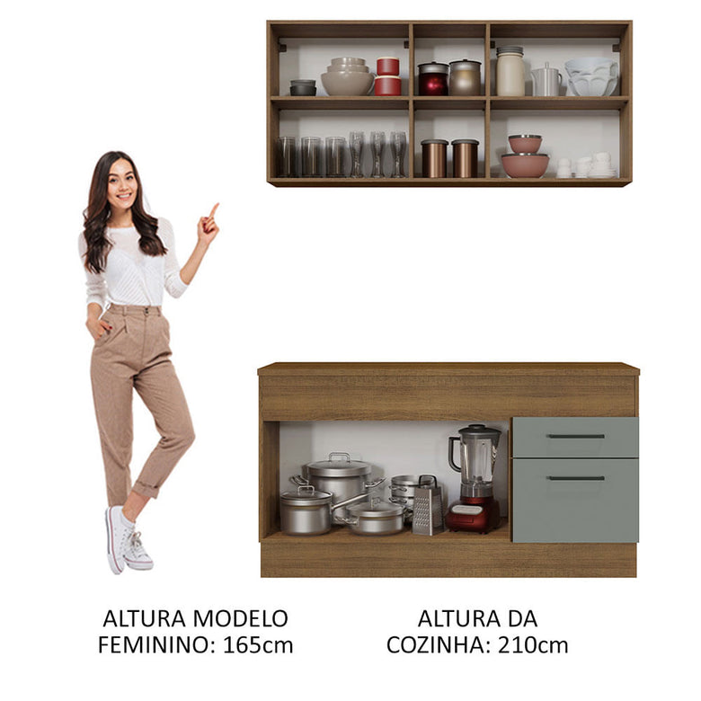 Armário de Cozinha Compacta 150cm Rustic/Cinza Agata Madesa 01