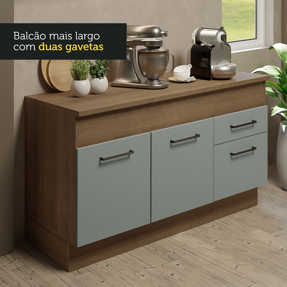 Armário de Cozinha Compacta 150cm Rustic/Cinza Agata Madesa 01