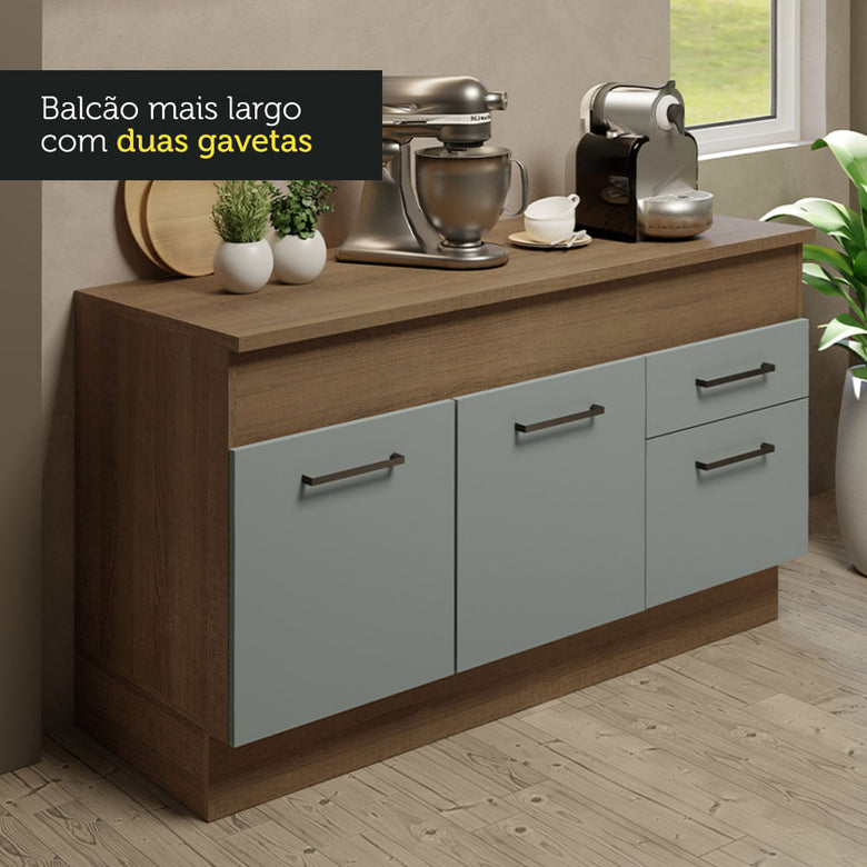 Armário de Cozinha Compacta 150cm Rustic/Cinza Agata Madesa 01