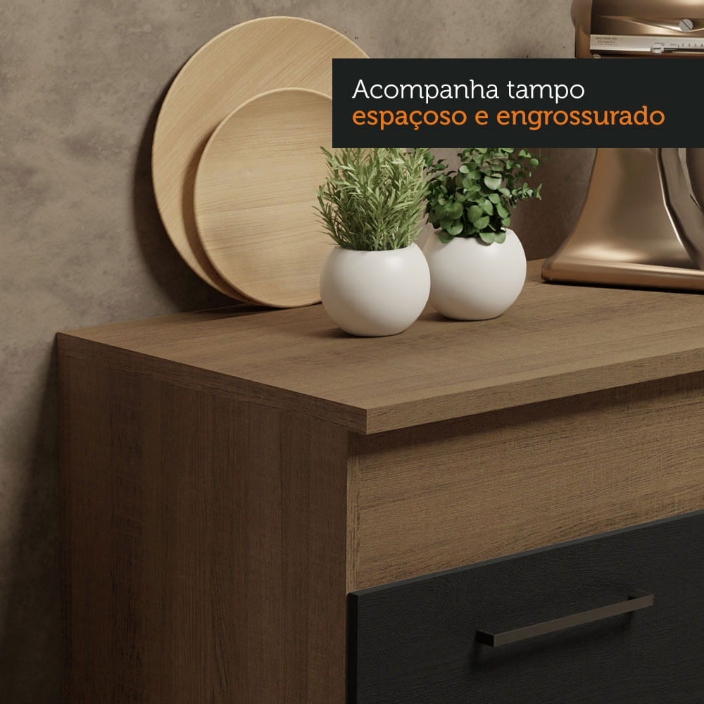 Armário de Cozinha Compacta 150cm Rustic/Preto Agata Madesa 01